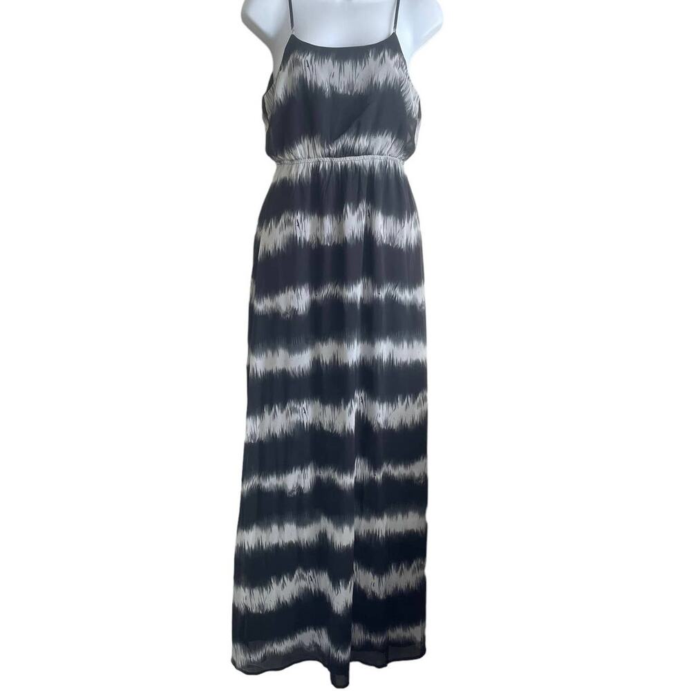 Lulus Women Flowy Maxi Dress S Black White Tie Dye Smocked Empire Boho Resort